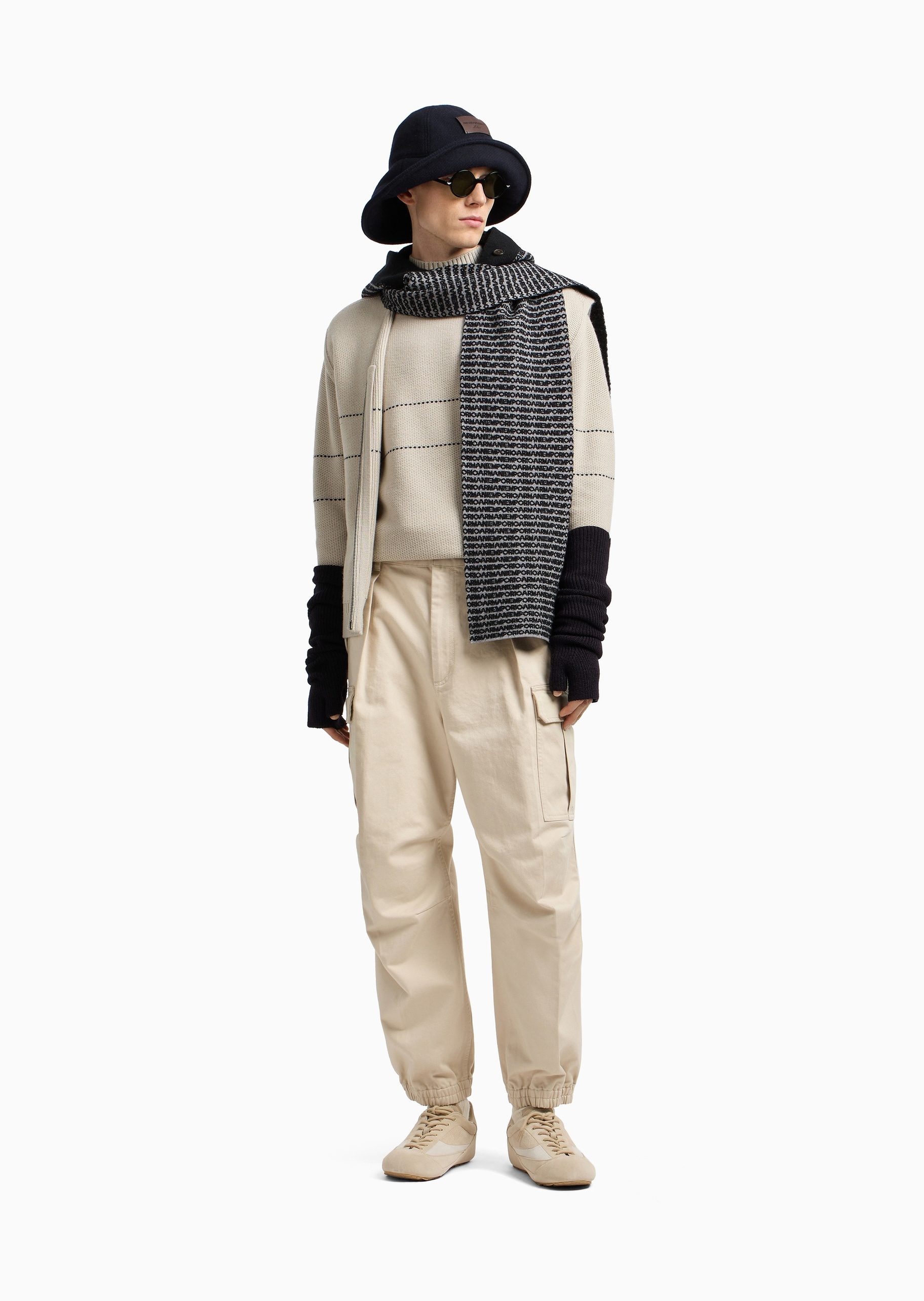 Emporio Armani 男女同款绵羊毛情侣半高领条纹套头针织毛衣