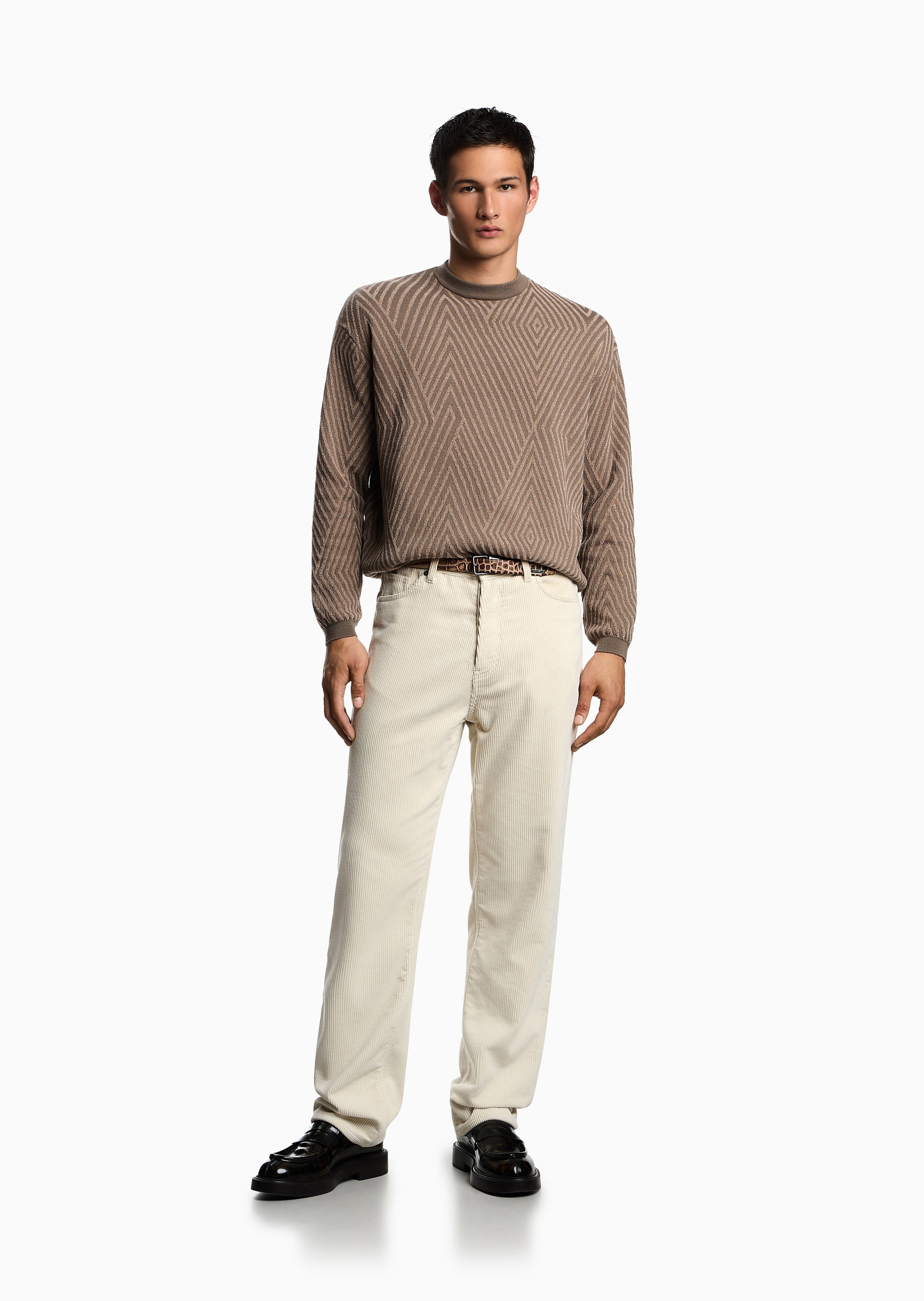 Emporio Armani 男士圆领混纺提花巴恩风套头针织毛衣