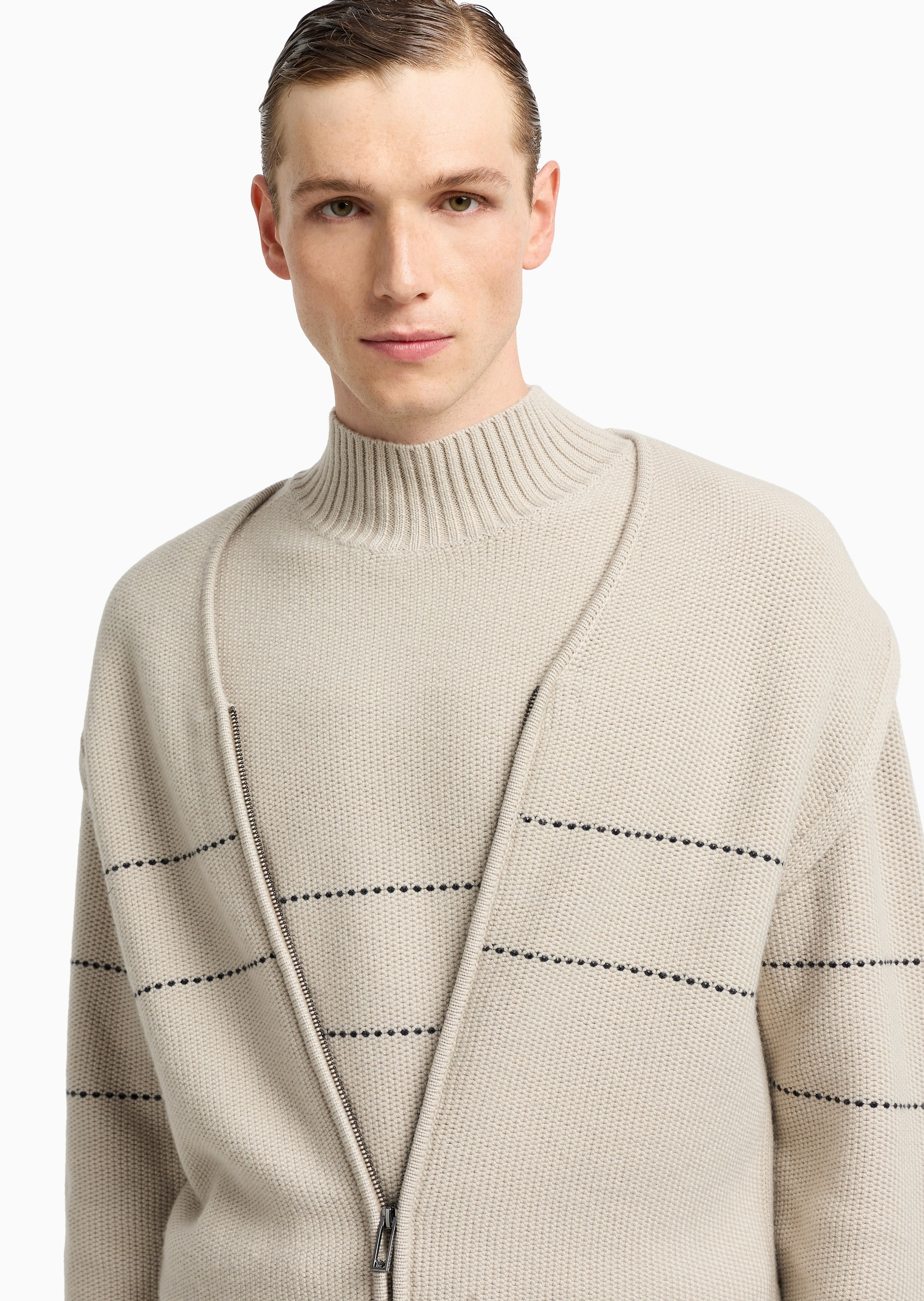 Emporio Armani 男女同款绵羊毛情侣半高领条纹套头针织毛衣