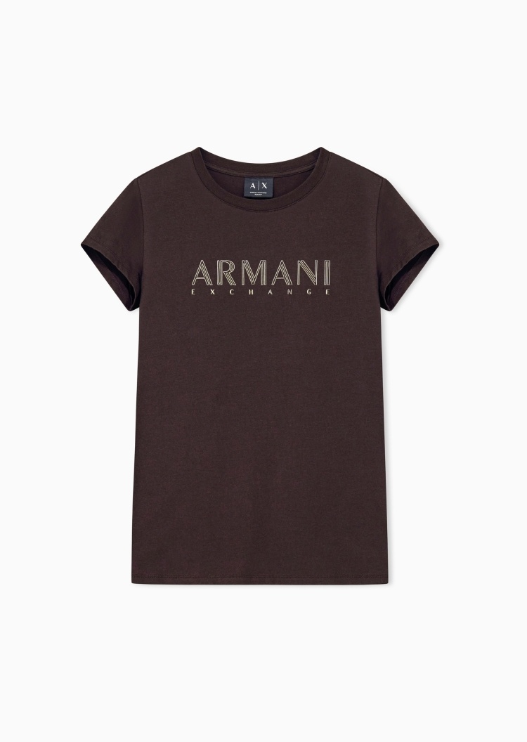 ARMANI EXCHANGE 女士修身短袖圆领撞色字母标识休闲T恤