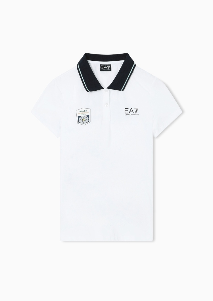 EA7 女士弹力短袖翻领网球撞色Polo衫