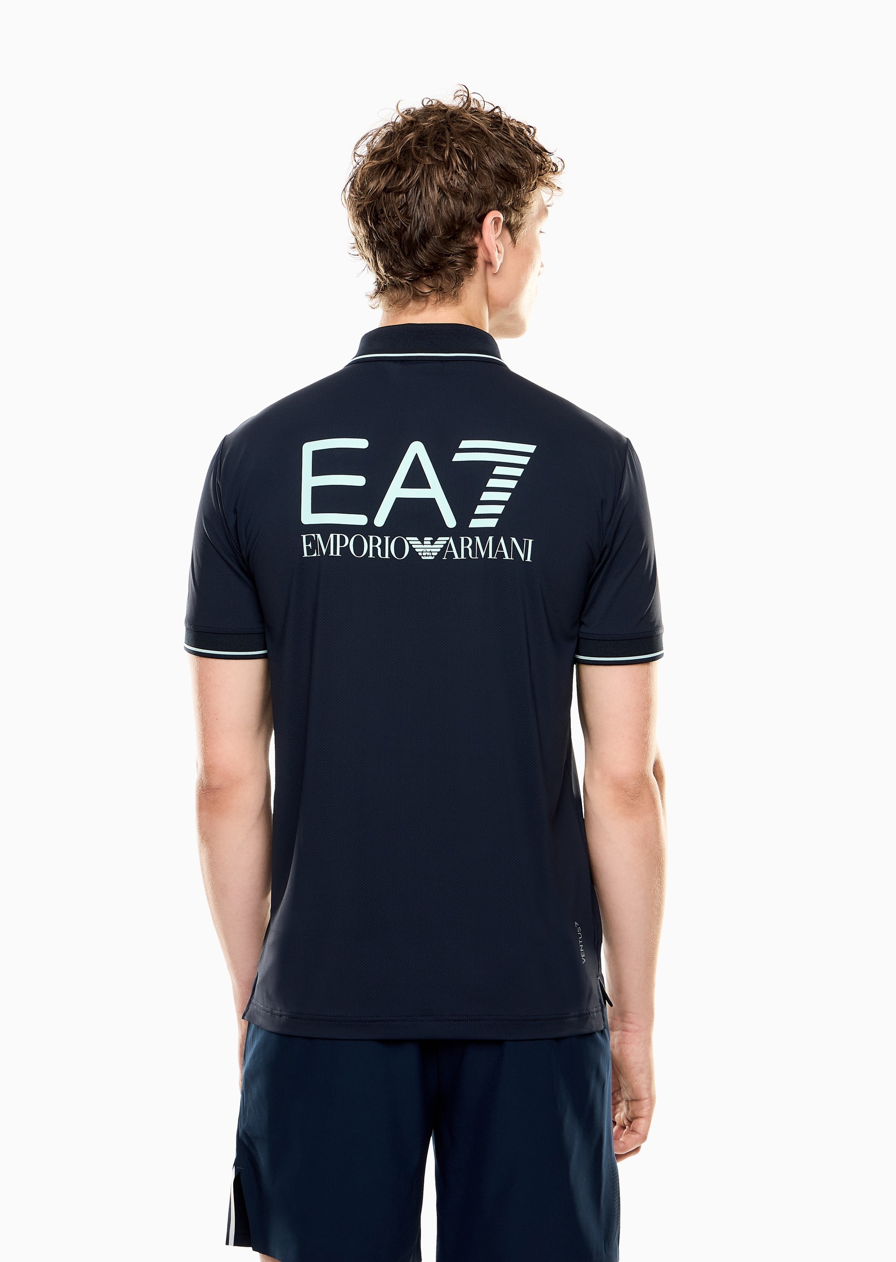 EA7 男士弹力短袖翻领撞色网球Polo衫
