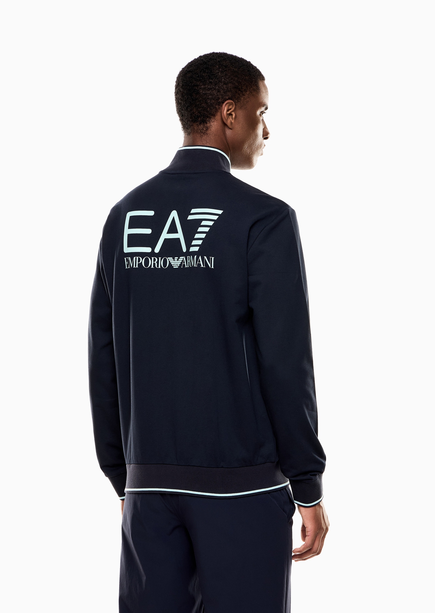 EA7 男士纯棉合身长袖立领毛圈网球卫衣外套