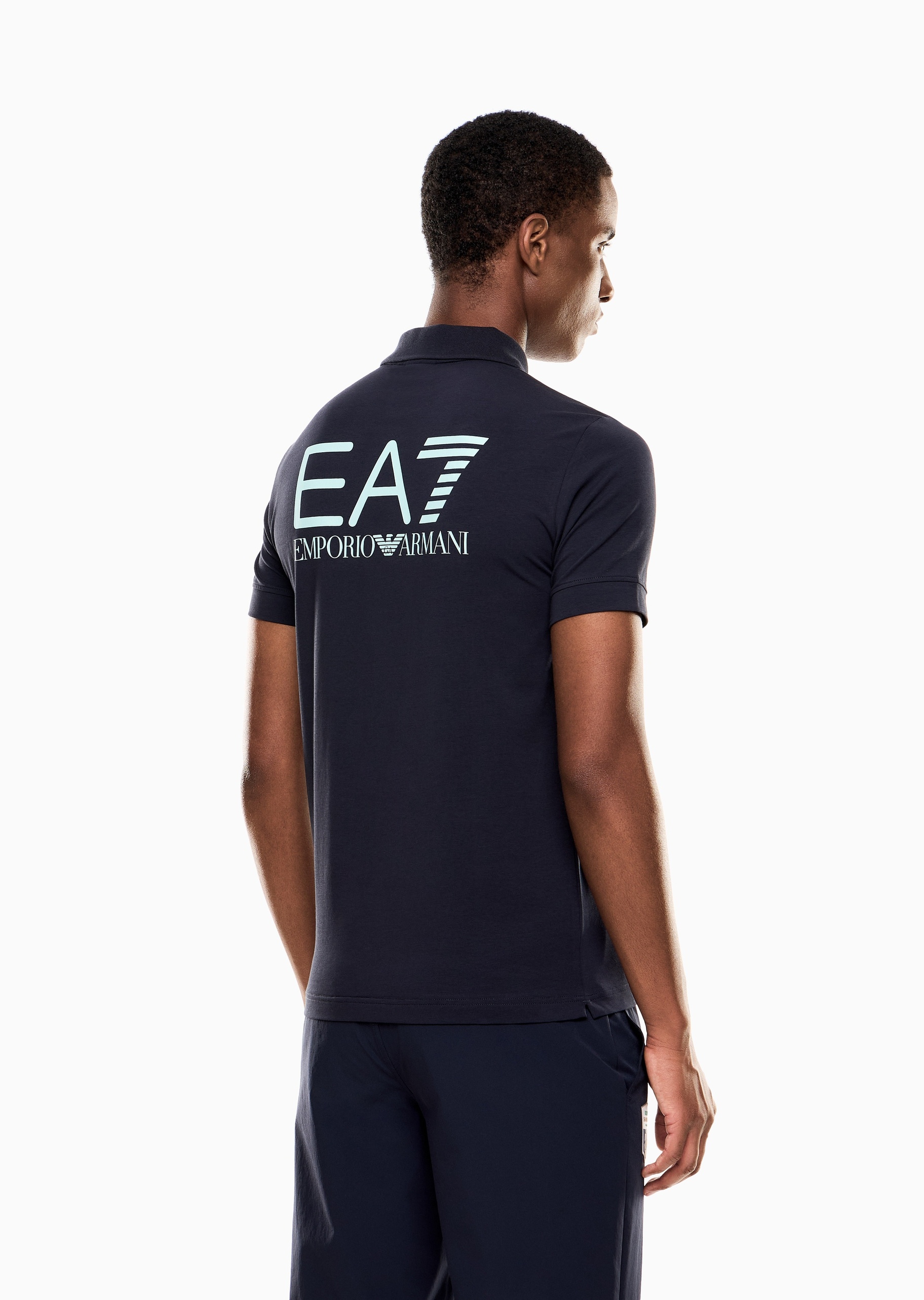 EA7 男士纯棉弹力短袖翻领Polo衫