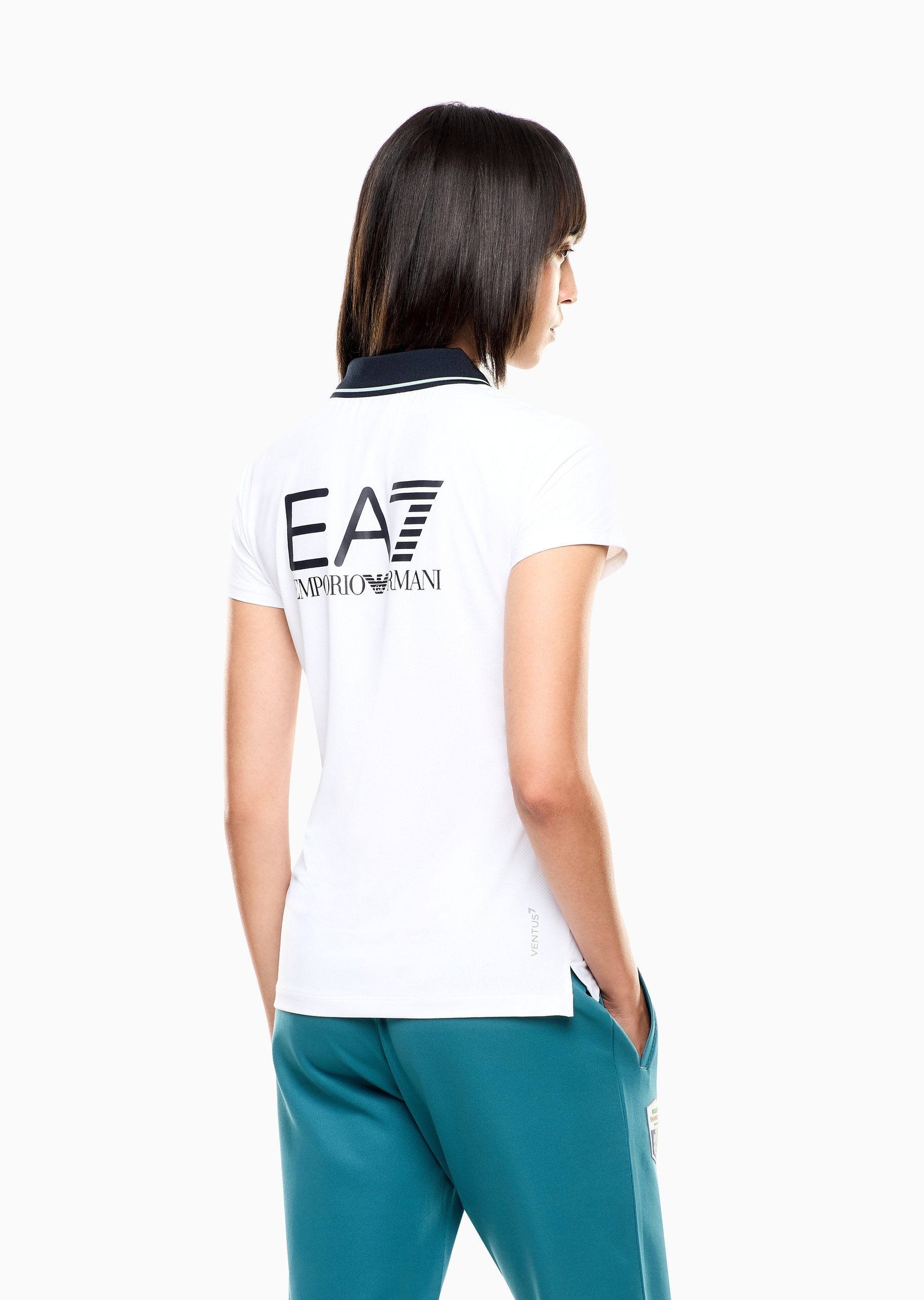 EA7 女士弹力短袖翻领网球撞色Polo衫
