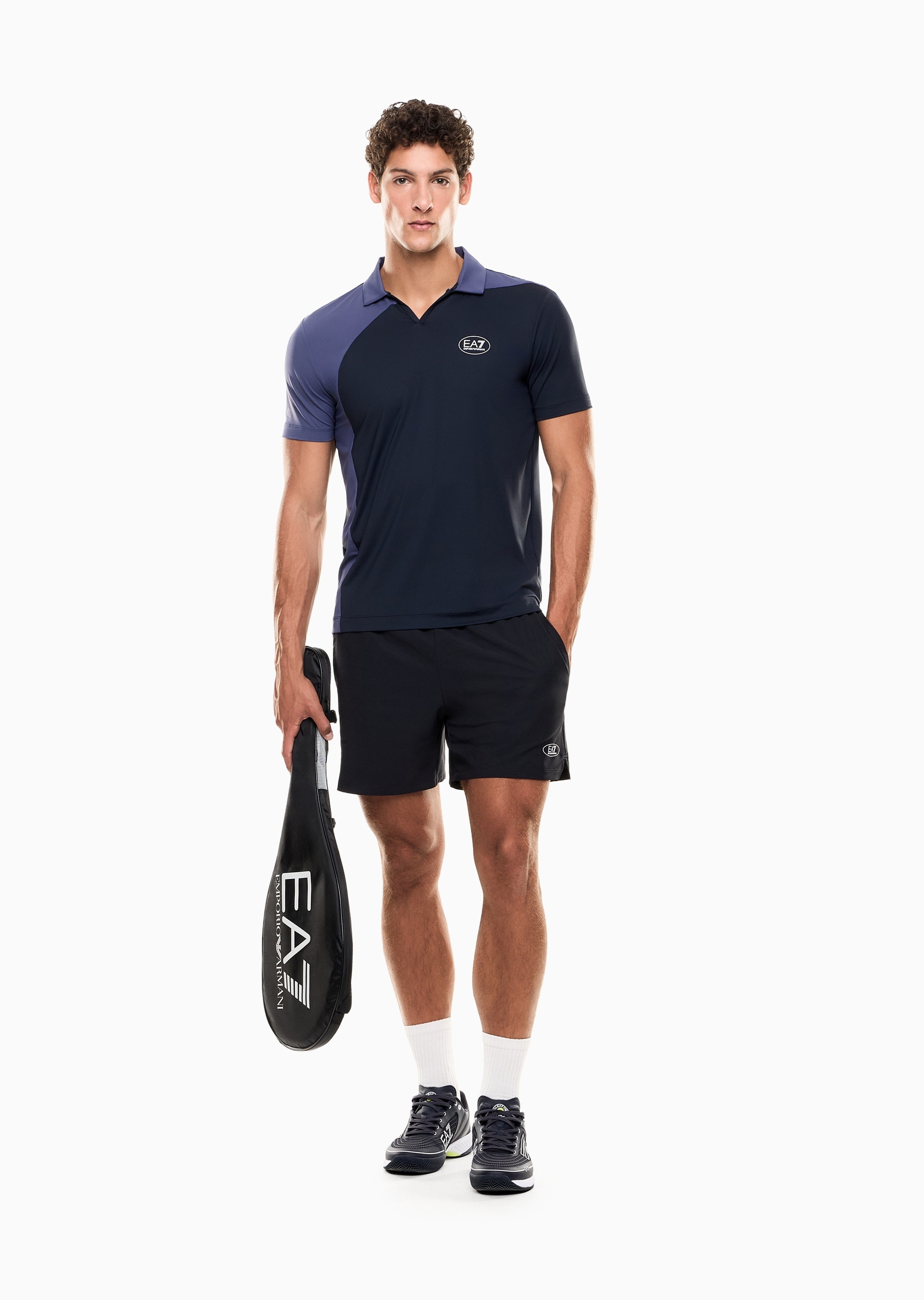 EA7 男士弹力短袖翻领网球Polo衫