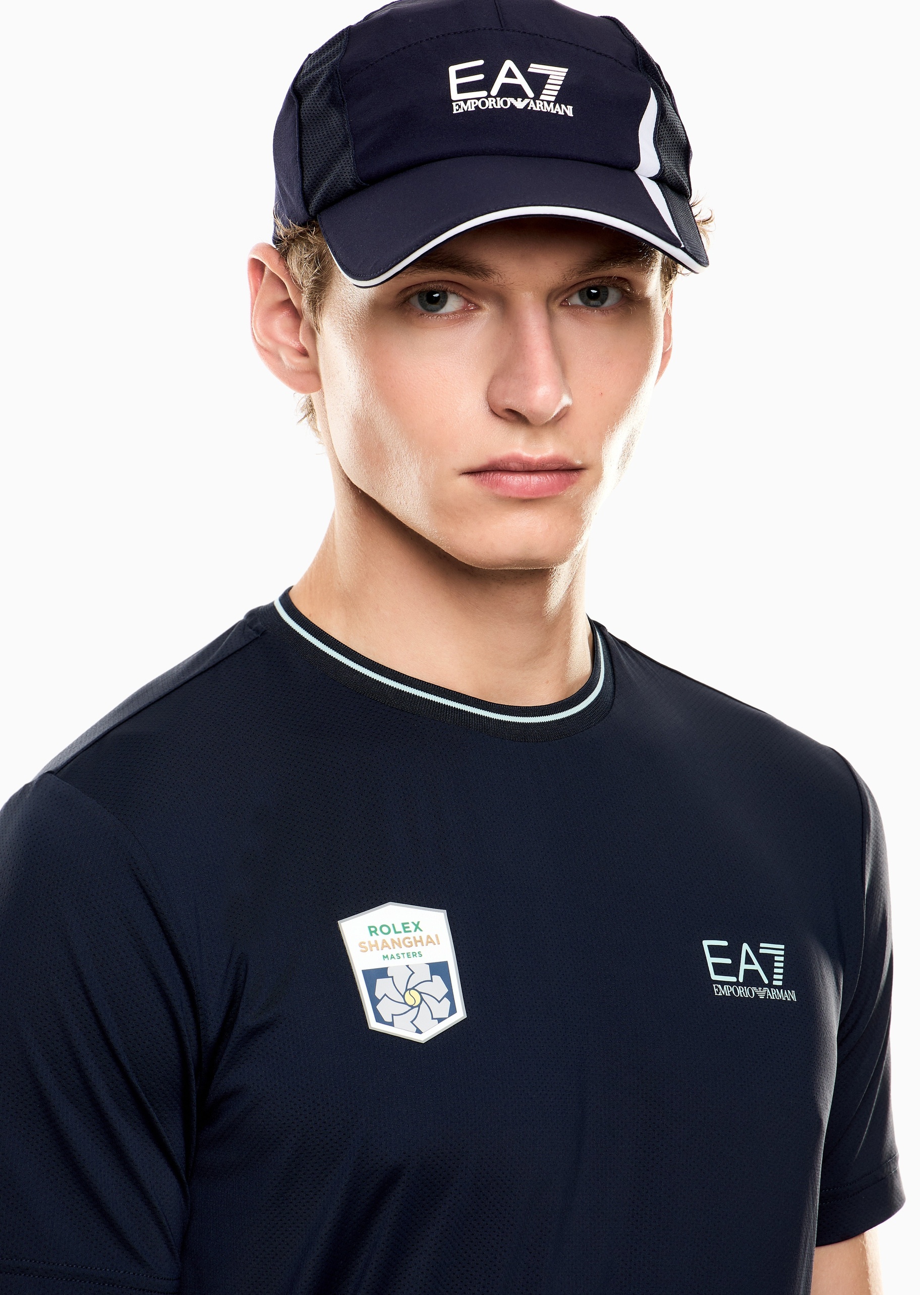 EA7 男士弹力合身短袖圆领正肩撞色标识网球T恤