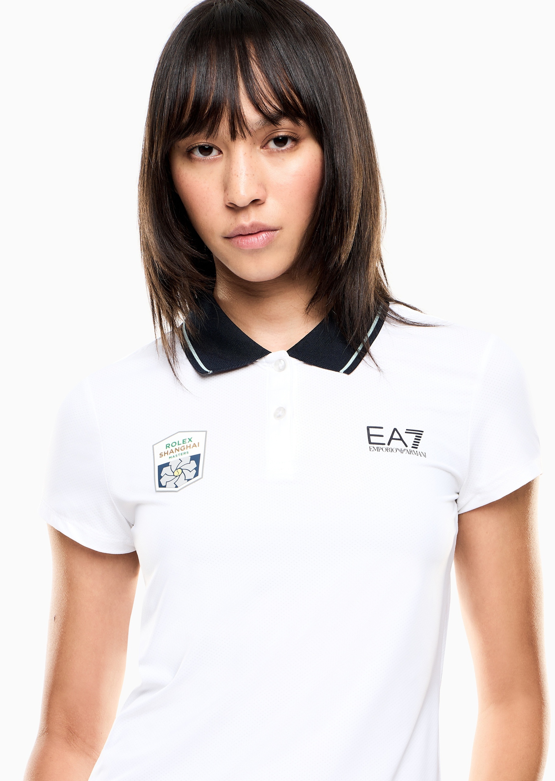 EA7 女士弹力短袖翻领网球撞色Polo衫