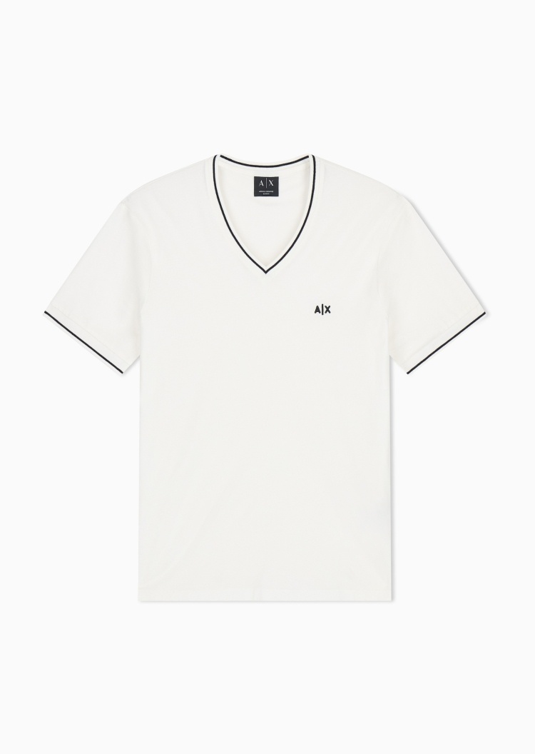 ARMANI EXCHANGE 男士纯棉合身短袖V领正肩刺绣撞色复古T恤