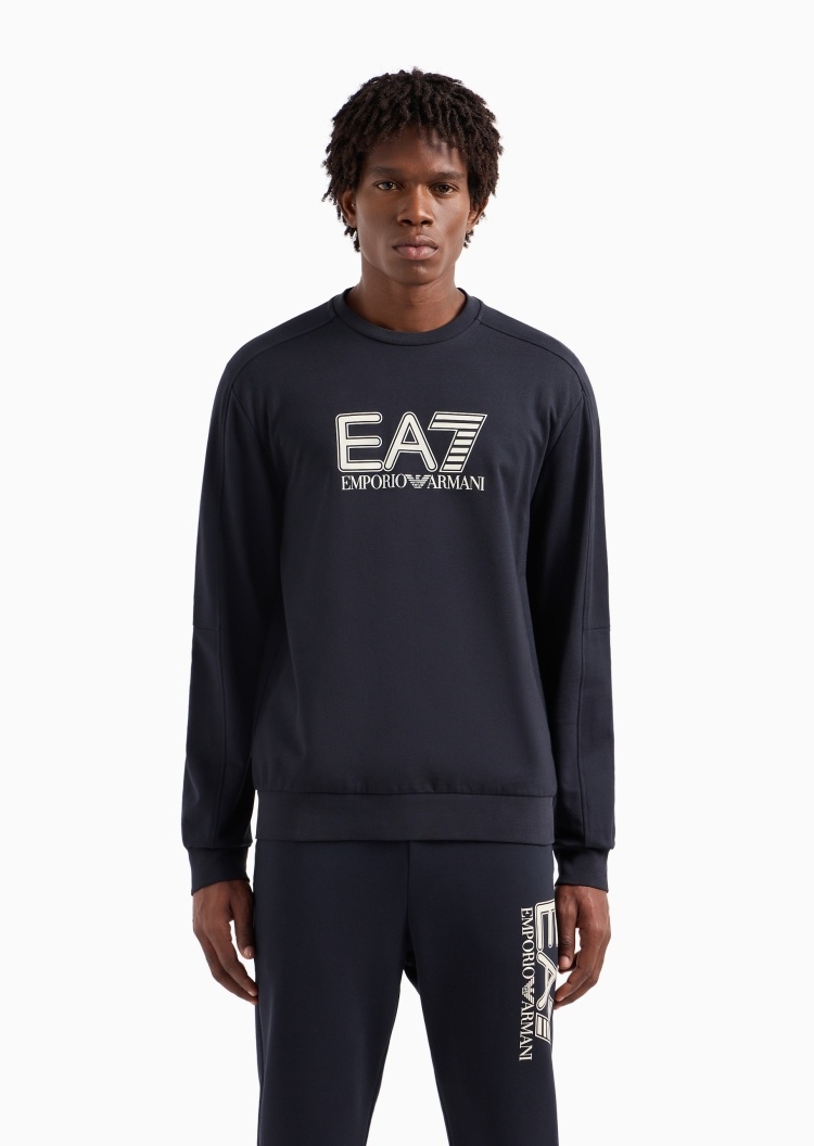 EA7 男士全棉合身长袖圆领插肩印花运动卫衣