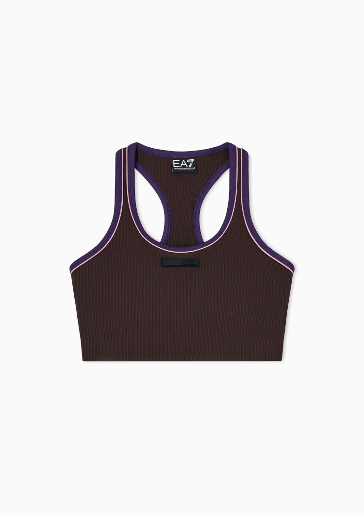 EA7 女士弹力无袖圆领罗纹工字运动文胸