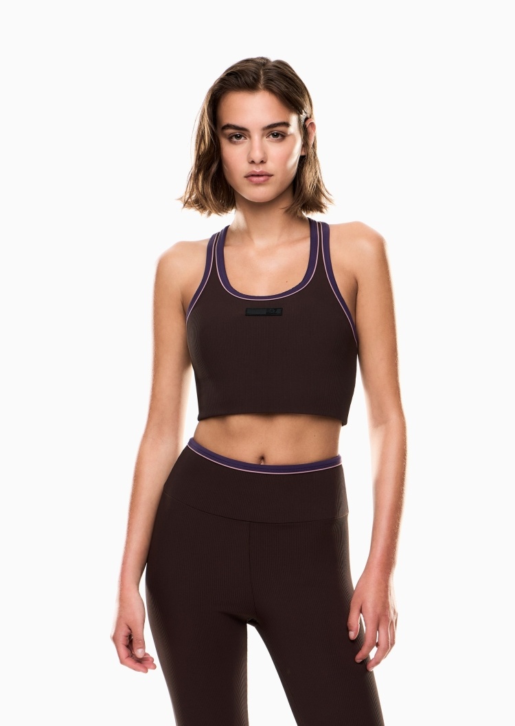 EA7 女士弹力无袖圆领罗纹工字运动文胸