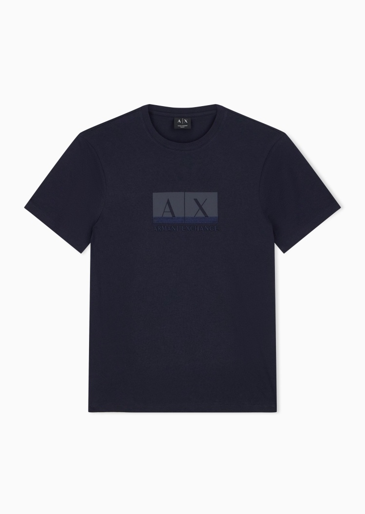 ARMANI EXCHANGE 男士纯棉合身短袖圆领正肩印花刺绣T恤