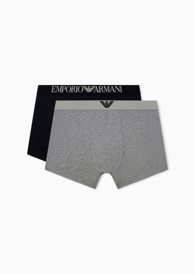 Emporio Armani 男士弹力平角两条装提花腰边内裤套装
