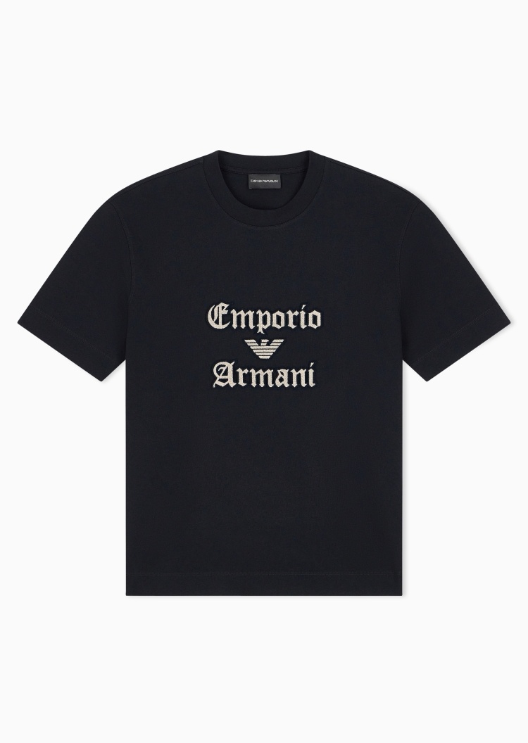 Emporio Armani 男士纯棉宽松短袖圆领刺绣复古T恤