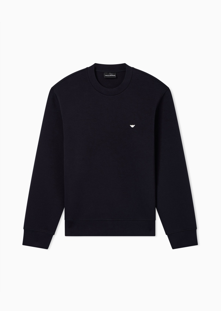 Emporio Armani 男士弹力宽松长袖圆领刺绣鹰标套头重磅卫衣