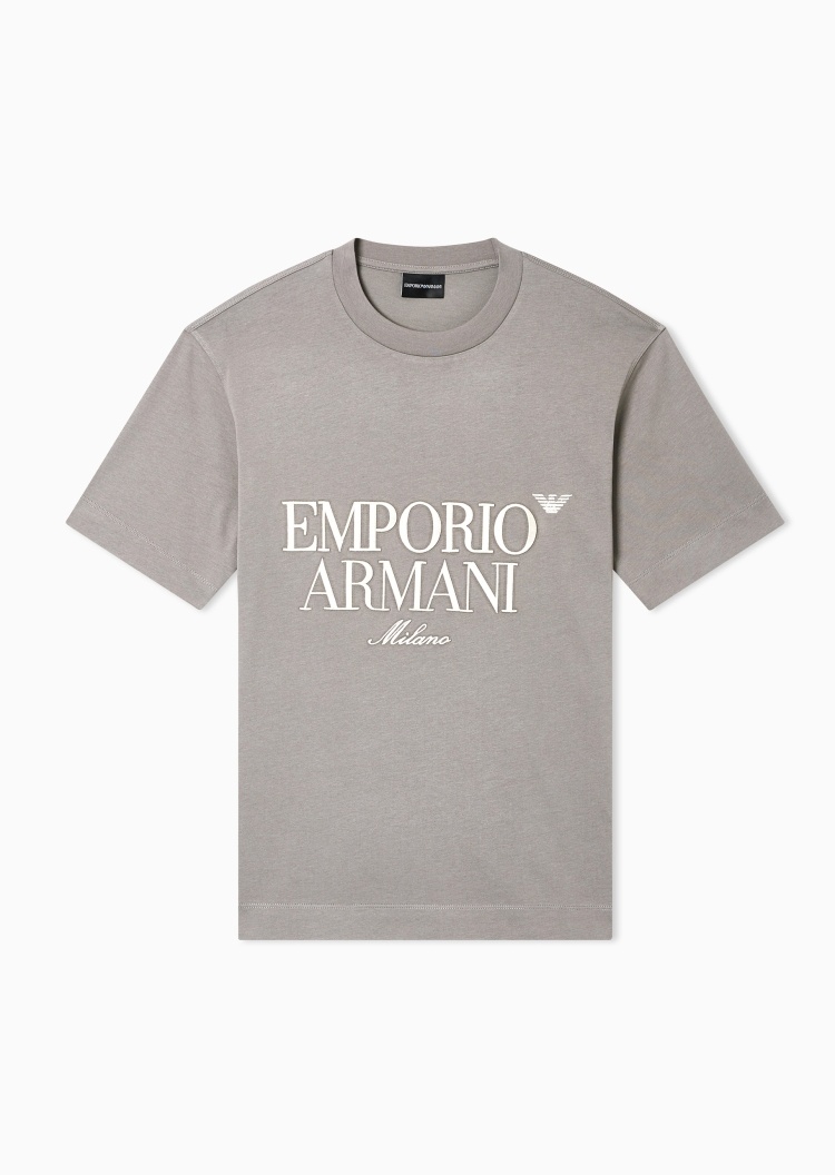 Emporio Armani 男士纯棉合身短袖圆领徽标刺绣重磅T恤