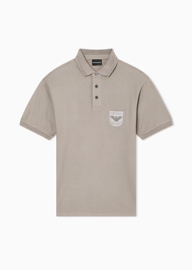 Emporio Armani 男士纯棉翻领短袖正肩刺绣Polo衫