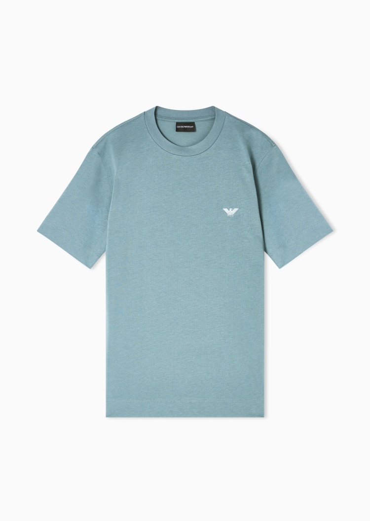 Emporio Armani 男士纯棉合身短袖圆领纯色刺绣重磅T恤