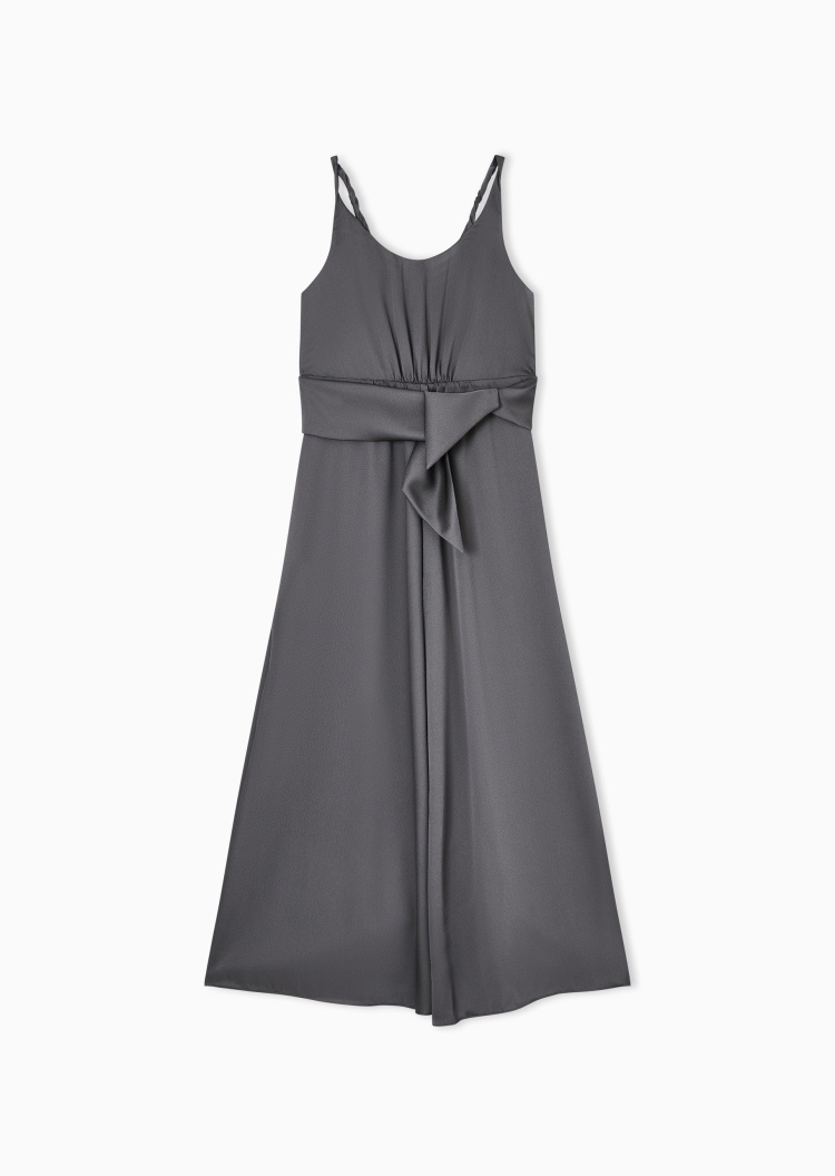 Emporio Armani 女士无袖吊带圆领收腰系带秀场同款连衣裙