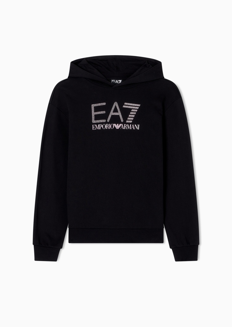 EA7 女士棉质合身长袖连帽套头水钻重磅卫衣
