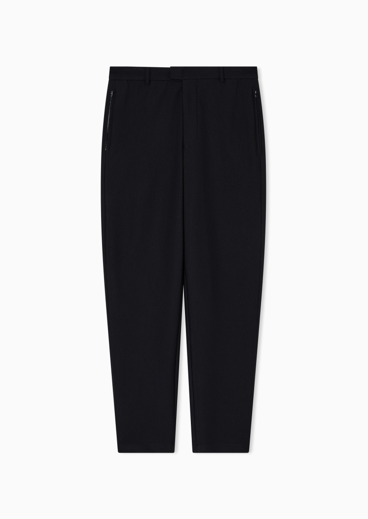 Emporio Armani 男士弹力合身长款直筒通体格纹休闲裤
