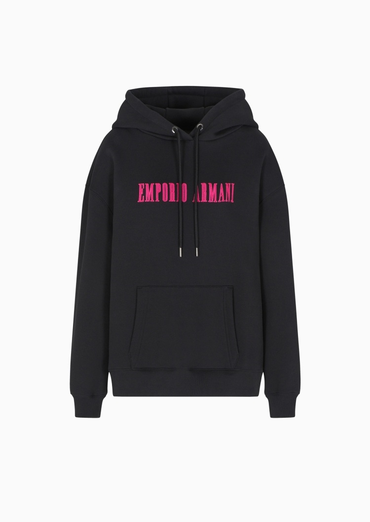 Emporio Armani 女士棉质宽松长袖连帽撞色刺绣加绒卫衣
