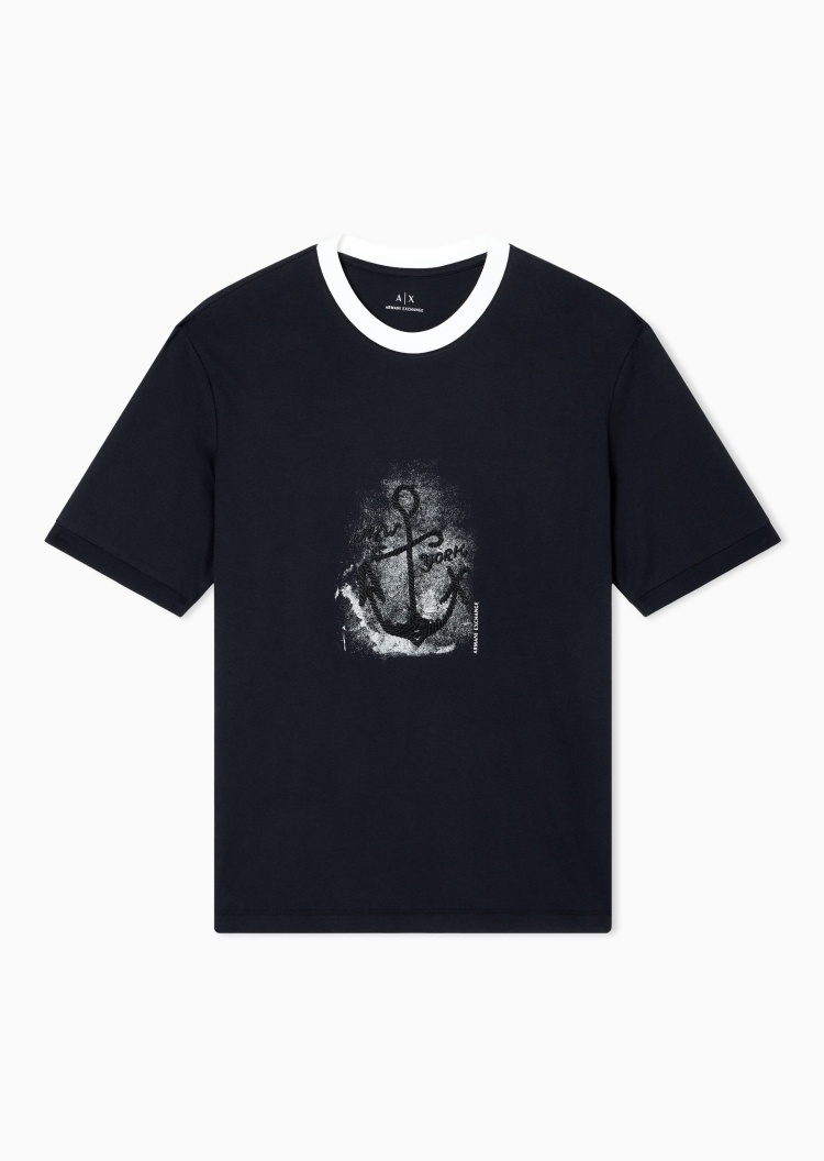 ARMANI EXCHANGE 男士全棉宽松短袖圆领刺绣T恤衫