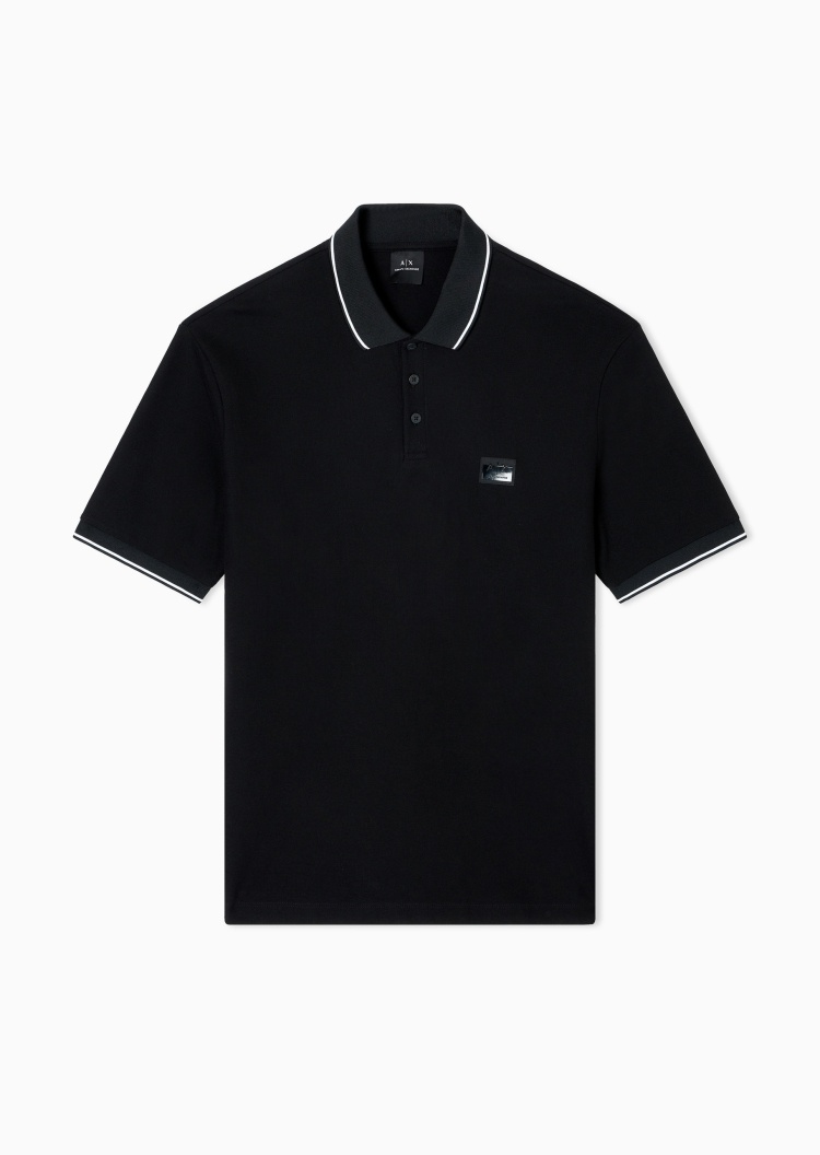 ARMANI EXCHANGE 男士全棉短袖翻领撞色饰边Polo衫