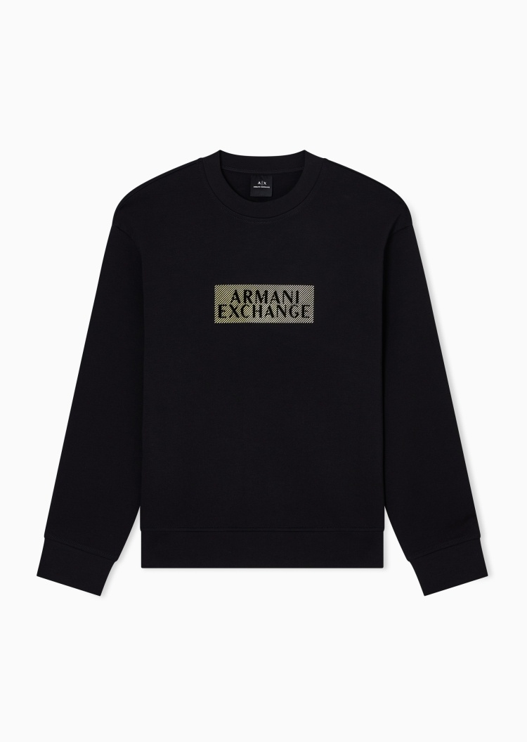 ARMANI EXCHANGE 男士棉质微弹宽松长袖圆领撞色套头卫衣