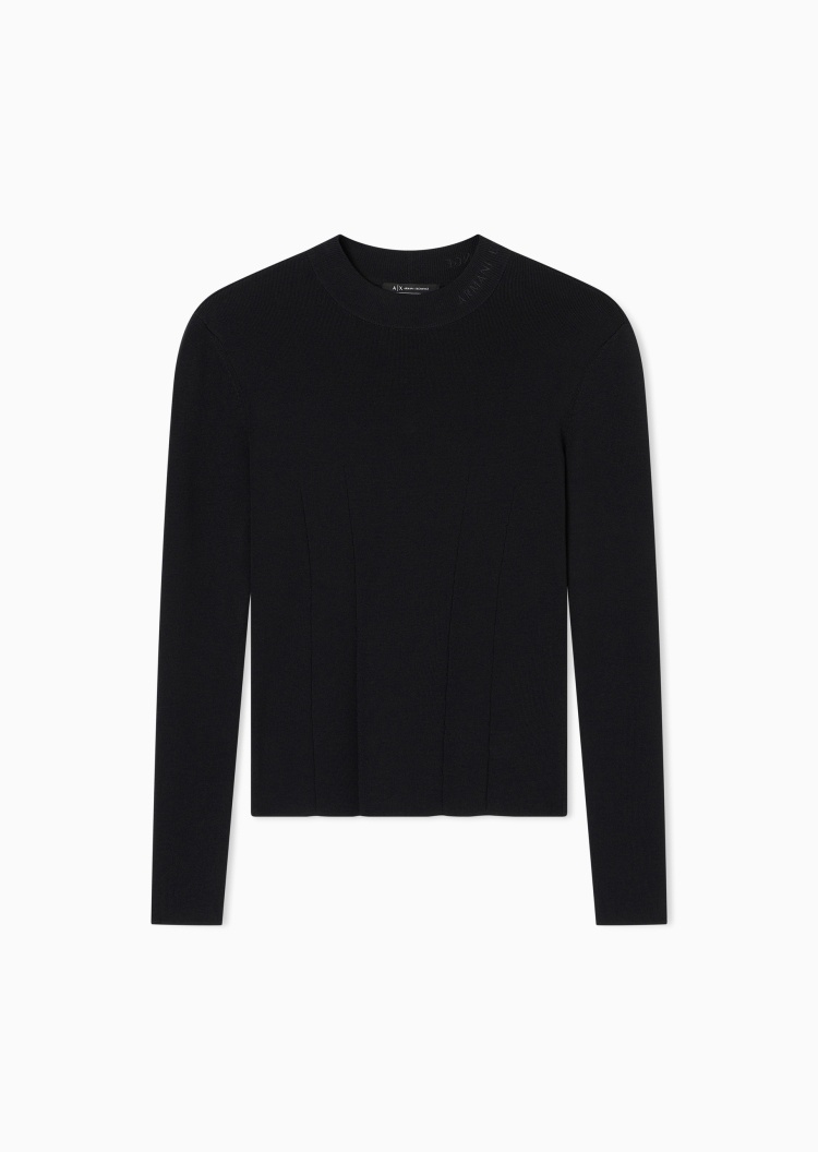 ARMANI EXCHANGE 女士修身长袖半高领刺绣纯色套头毛衣