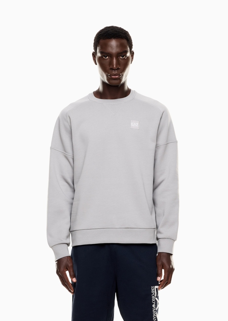 EA7 男士短款合身运动风重磅加绒套头卫衣