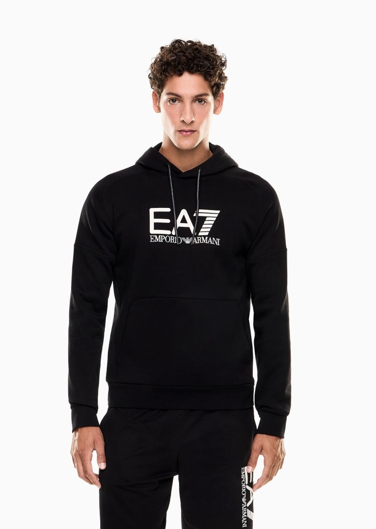 EA7 男士棉质宽松长袖连帽套头撞色重磅加绒卫衣