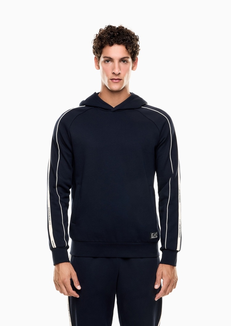 EA7 男士短款合身重磅加绒连帽套头卫衣