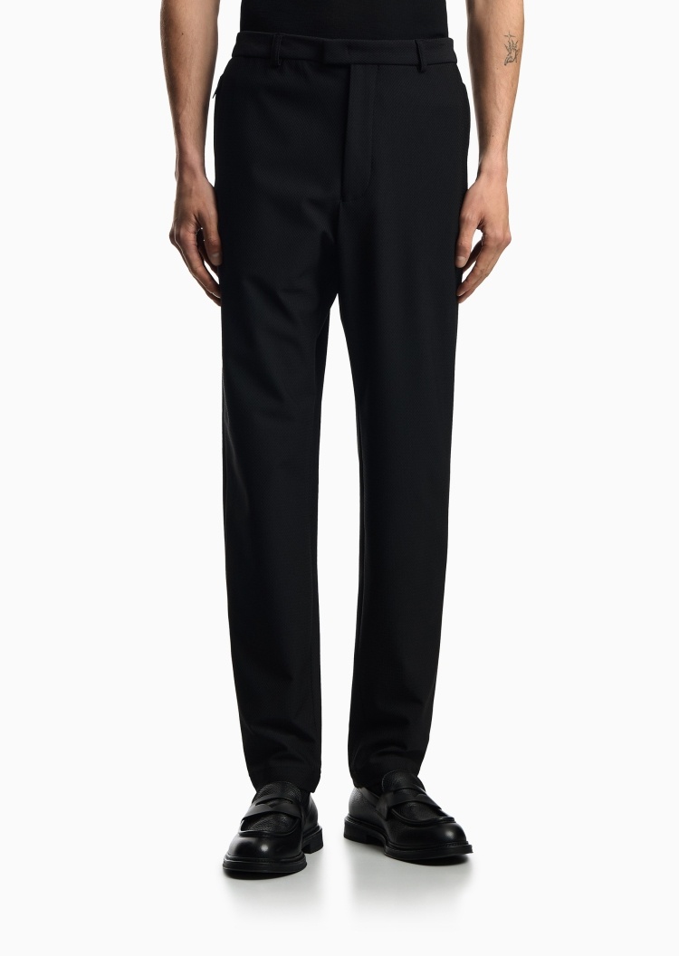 Emporio Armani 男士弹力合身长款直筒通体格纹休闲裤