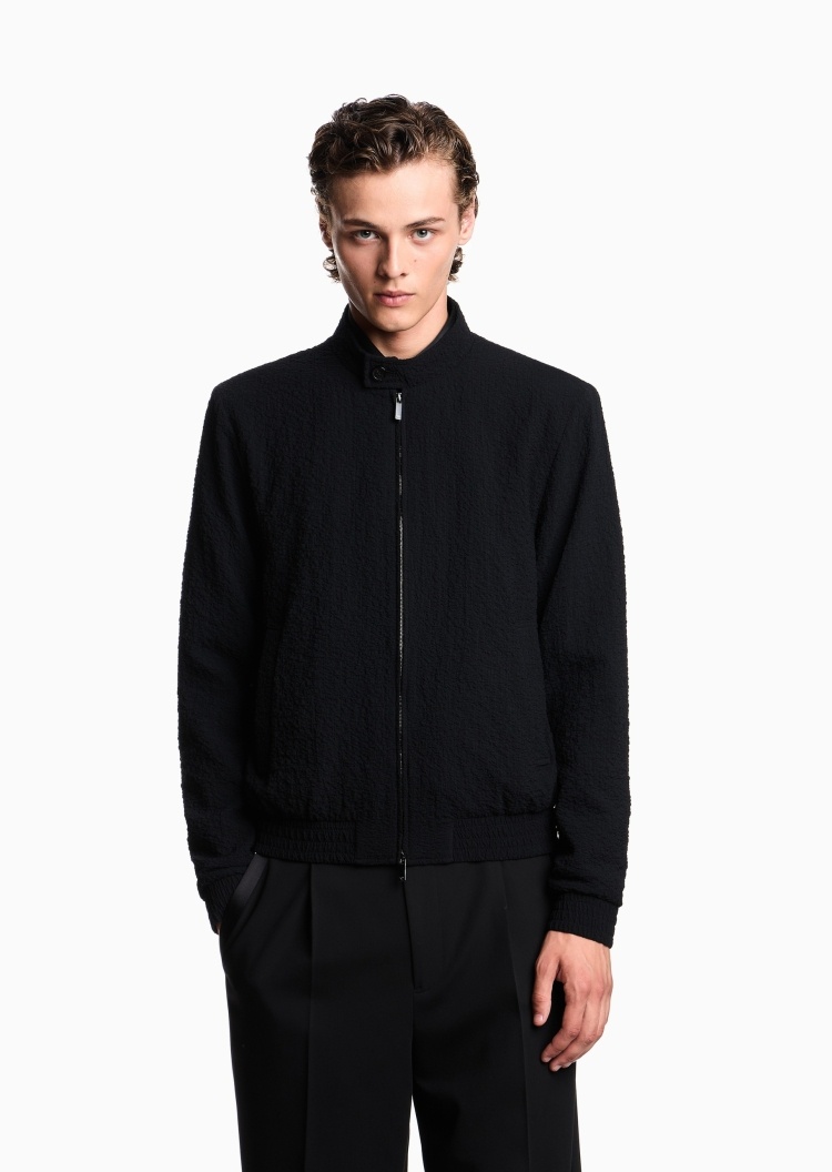 Emporio Armani 男士泡泡纱长袖立领拉链门襟夹克