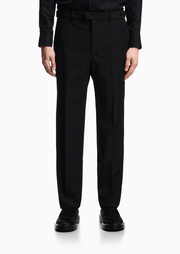 Emporio Armani 男士全绵羊毛合身长款直筒休闲裤