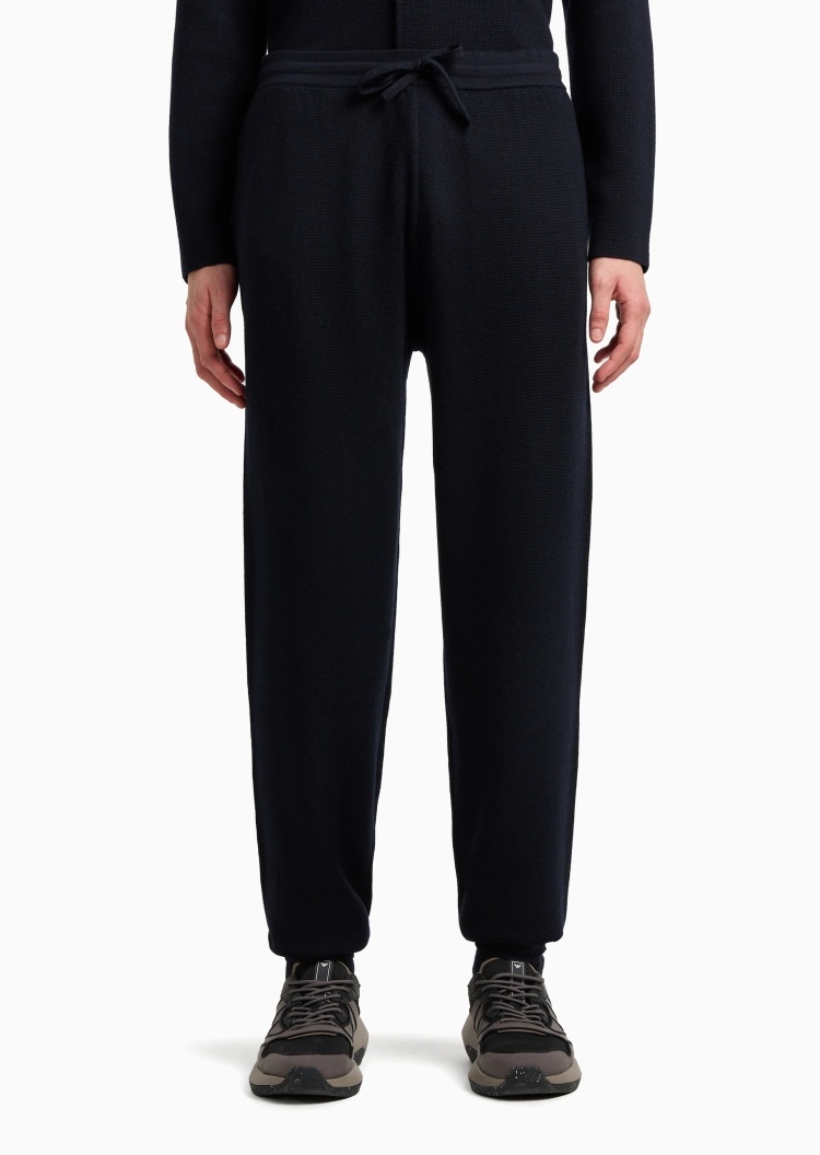 Emporio Armani 男士宽松休闲老钱风羊毛束脚运动卫裤
