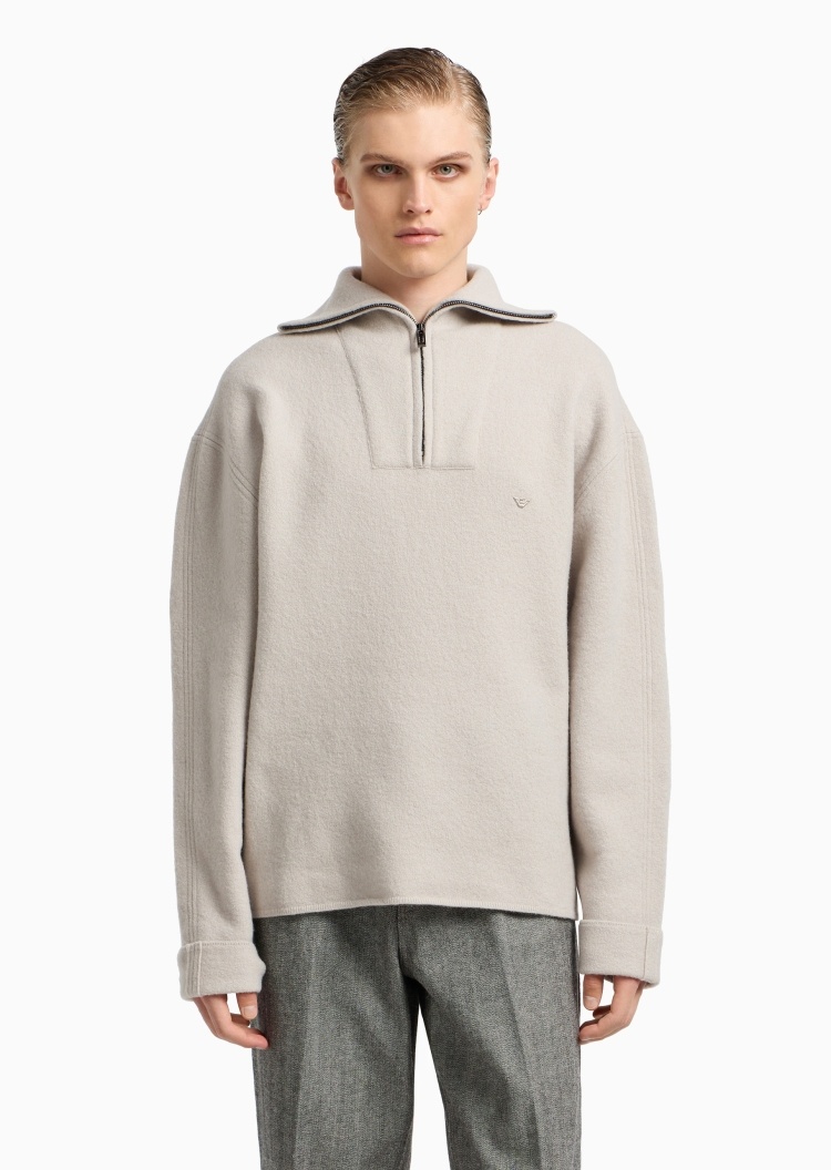 Emporio Armani 男士全绵羊毛宽松长袖落肩套头毛衣