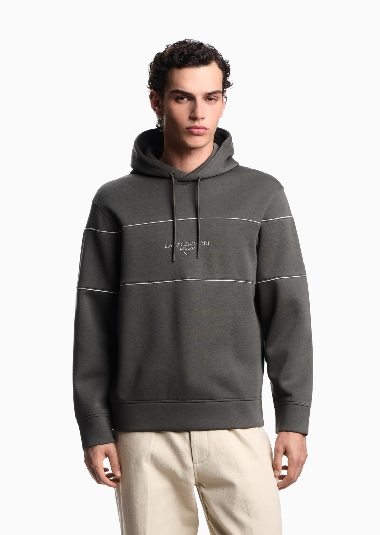 Emporio Armani 男士莫代尔宽松长袖连帽标识印花卫衣