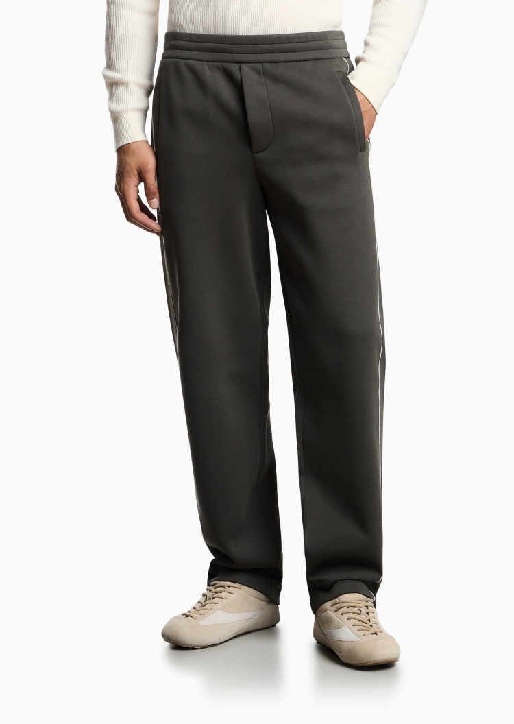 Emporio Armani 男士莫代尔宽松长款直筒撞色滚边加厚休闲裤