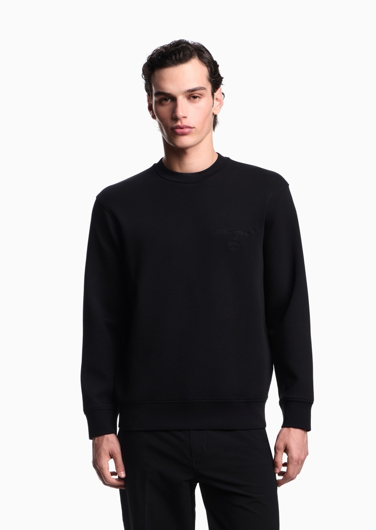 Emporio Armani 男士重磅棉质弹力宽松长袖圆领套头刺绣卫衣