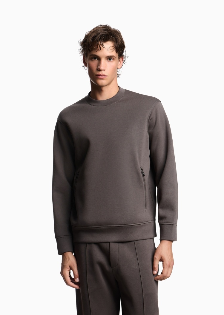 Emporio Armani 男士莫代尔宽松长袖圆领重磅套头加厚卫衣