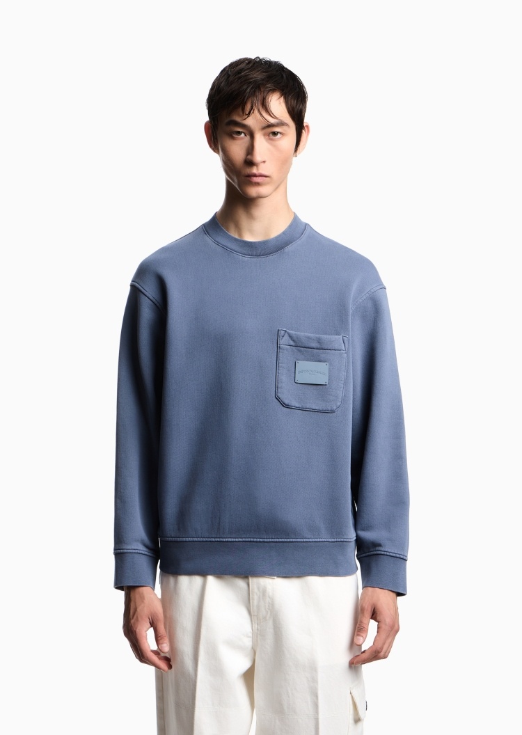 Emporio Armani 男士全棉宽松长袖圆领套头纯色重磅卫衣