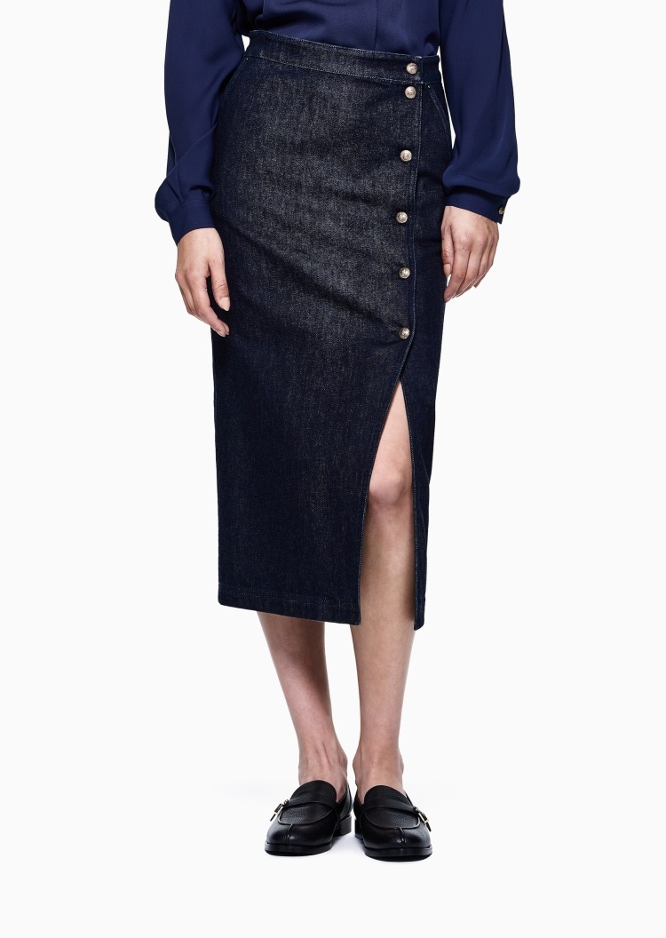 Giorgio Armani 女士棉质微弹中长款前开衩半身裙