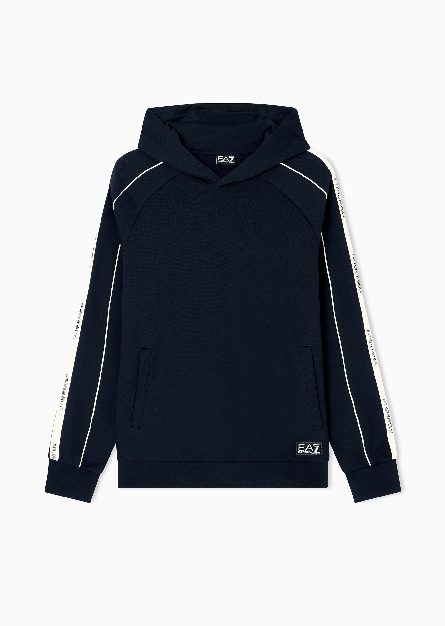 EA7 男士短款合身重磅加绒连帽套头卫衣