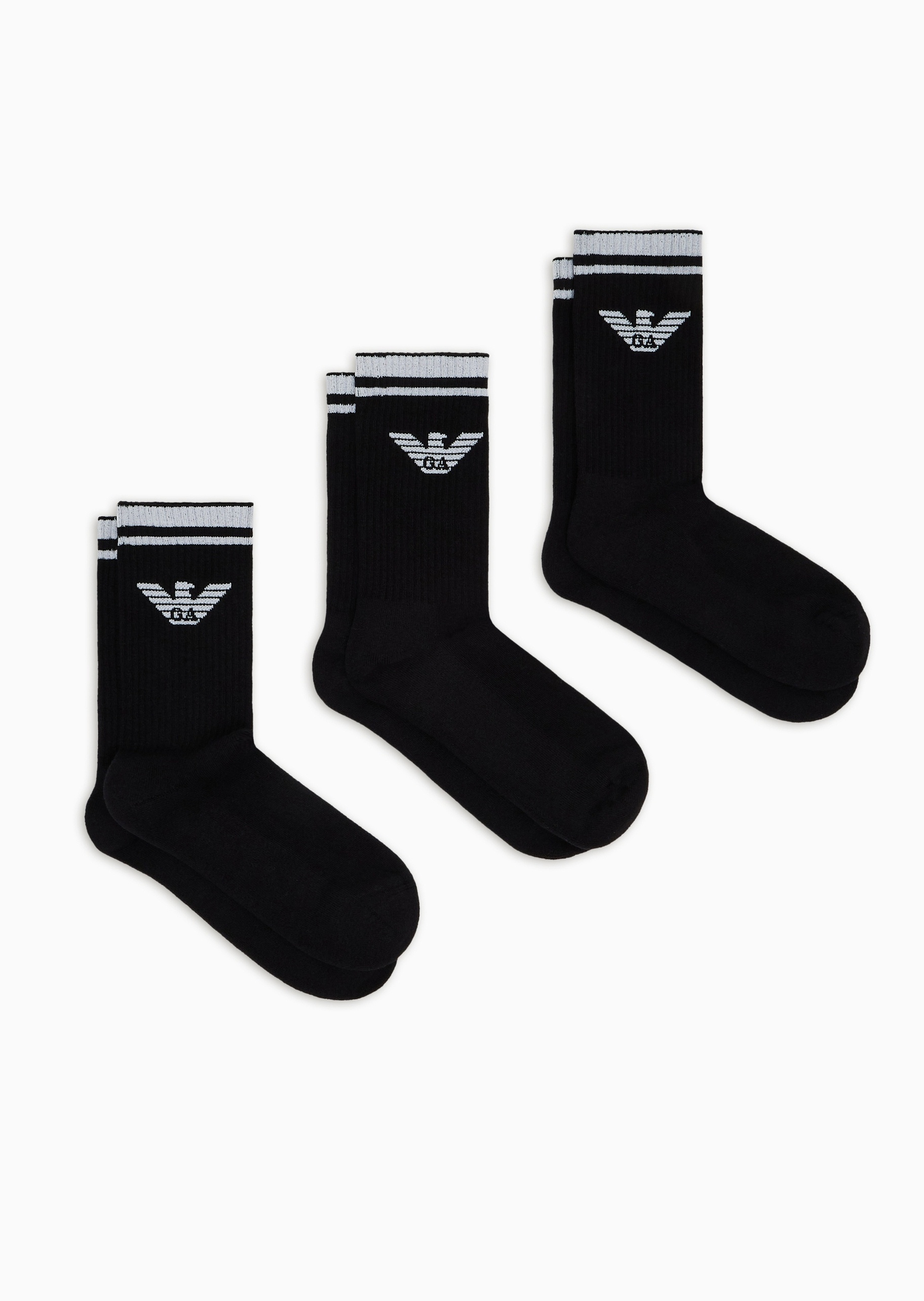 Emporio Armani 男士棉质微弹中筒三双装鹰标提花袜子套装