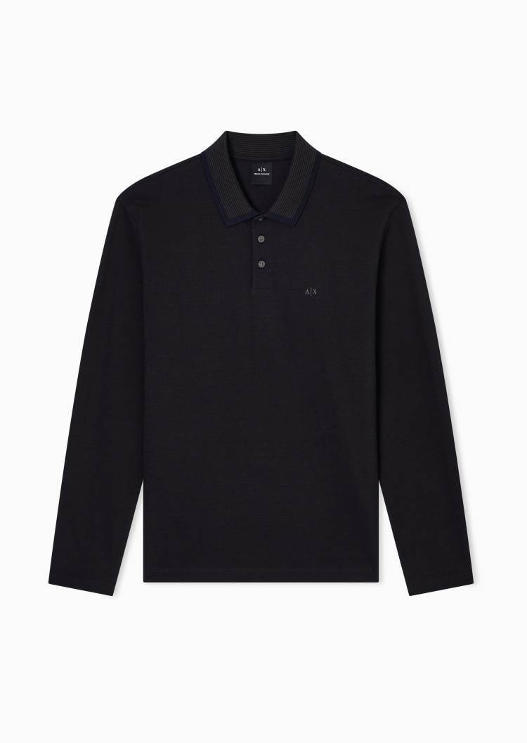 ARMANI EXCHANGE 男士珠地全棉长袖翻领刺绣Polo衫