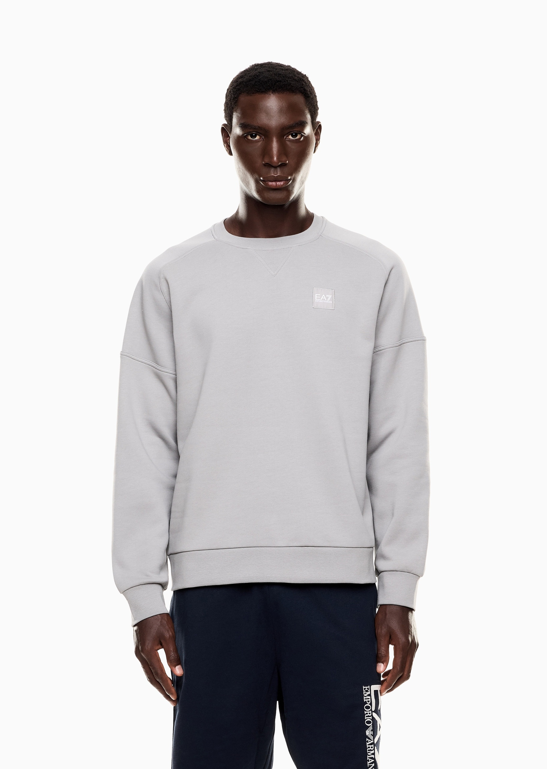 EA7 男士短款合身运动风重磅加绒套头卫衣