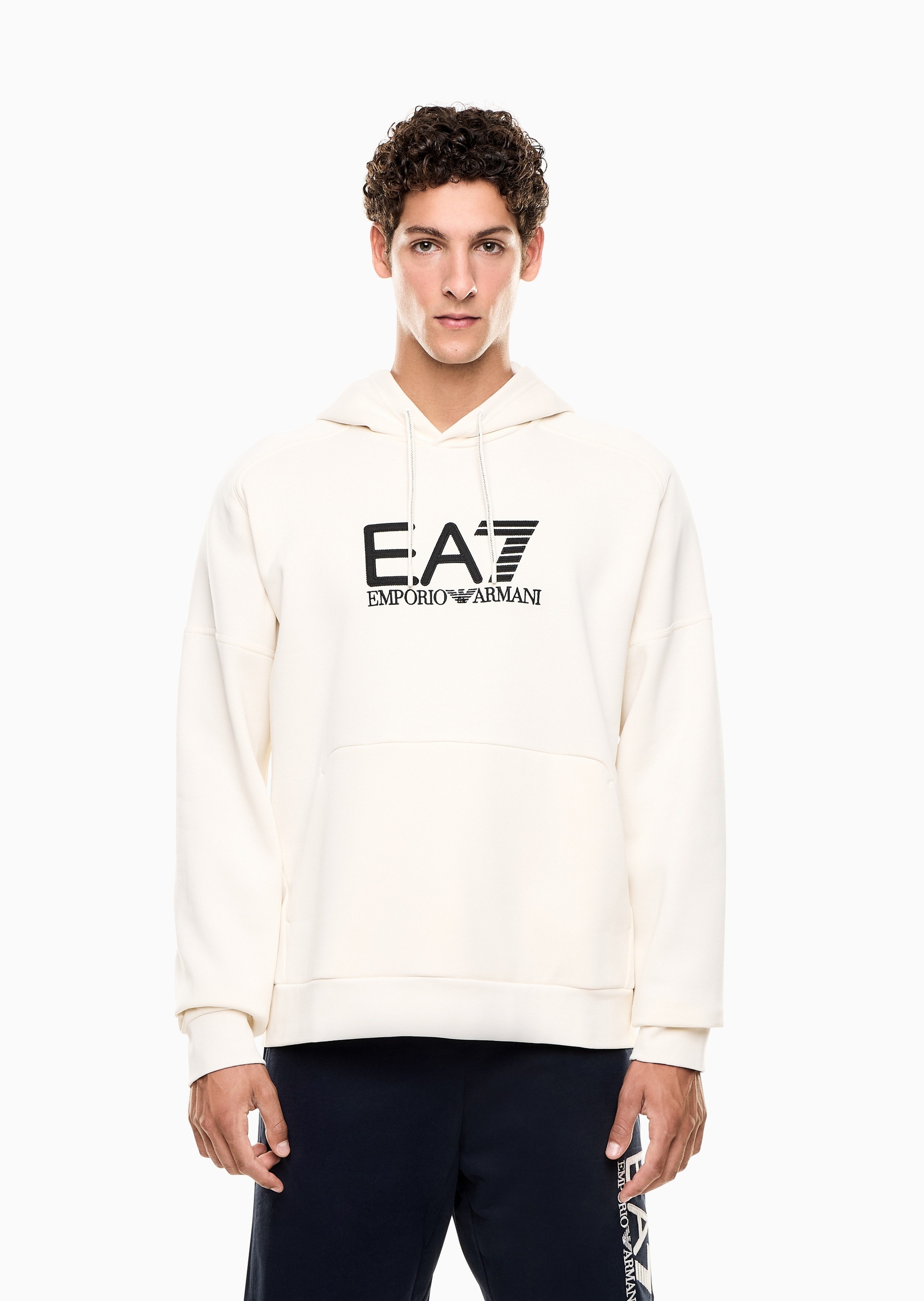 EA7 男士合身运动风重磅加绒连帽卫衣